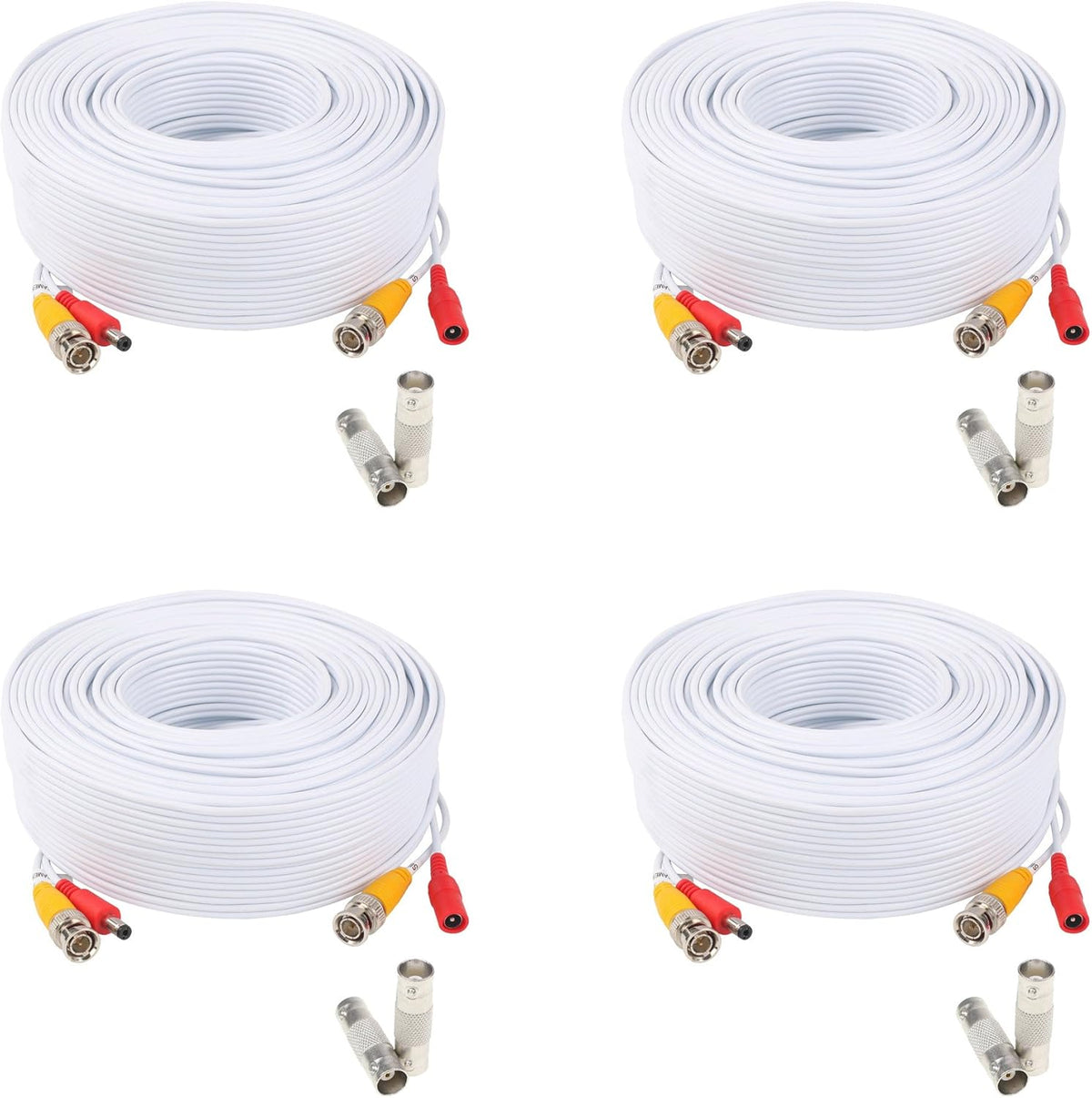 200ft Pre-Made Siamese BNC Video and Power Cable with BNC Extension Connectors for CCTV Security Camera (4 Pack, Black) F366808