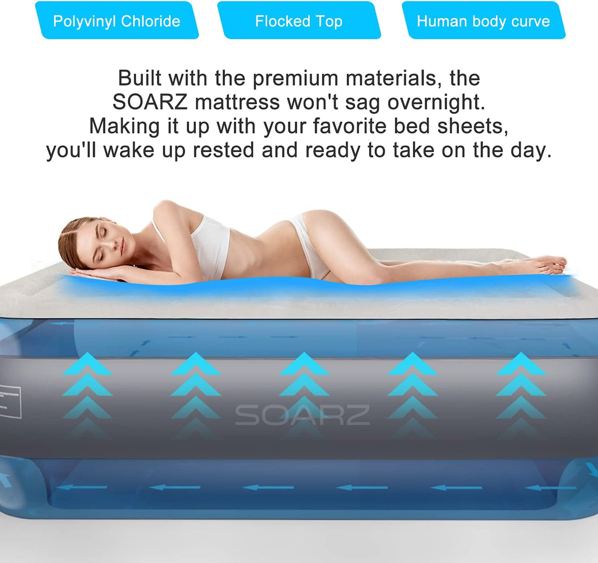Queen Air Mattress with Built-in Pump, Flocked Top Airbed X4325