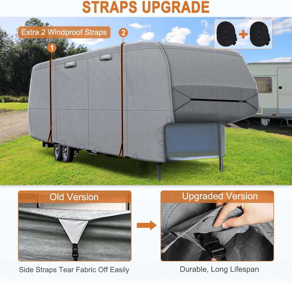 5 Layers Heavy Duty RV Cover with 2Pcs Straps & Gutter Covers L9350