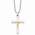 Stainless Steel 22in Polished 14kt Gold Accent Crucifix Necklace W3993