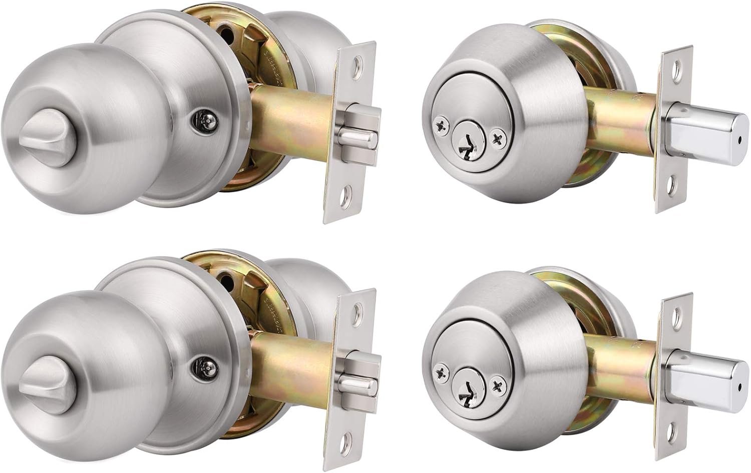 3 Pack Keyed Alike Entry Door Knobs and Single Cylinder Deadbolt Lock Combo Set with Classic Satin Nickel Finish U270