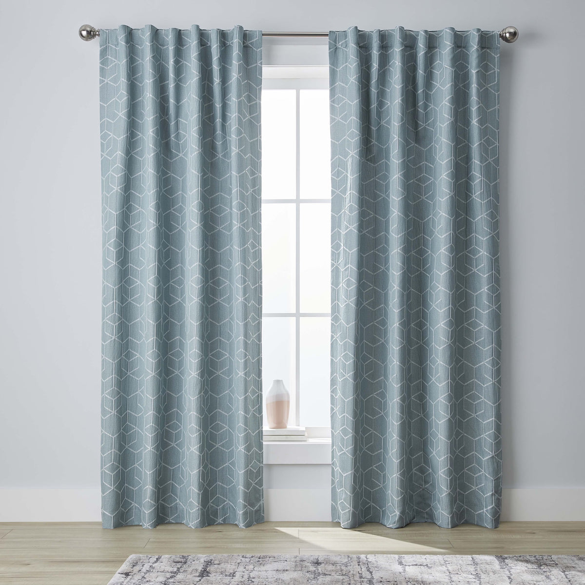 Blackout Geometric Single Curtain Panel, 50" x 84", Aqua Slate B95505