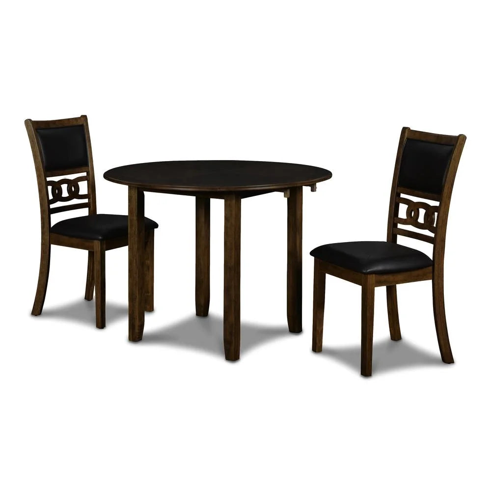 Solid Wood Drop Leaf Dining Table with 2 Chairs in Brown V26817