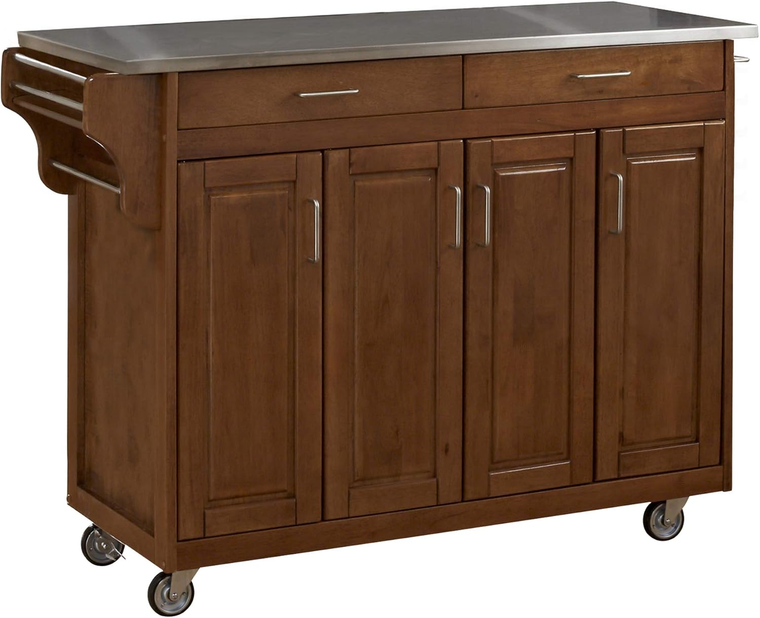 White Finish Four Door Kitchen Cart with Black Granite Top M8942