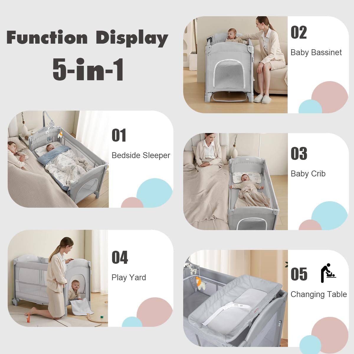5-in-1 Portable Crib with Carry Bag M12674
