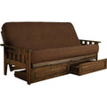 Rustic Walnut Futon Frame with Linen Cocoa Mattress & Storage Drawers - Full Size H664572