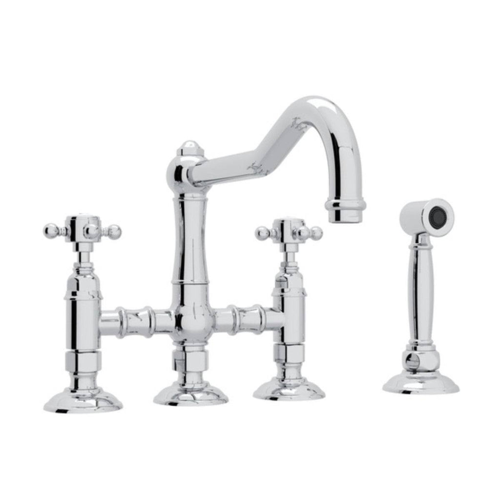 Polished Chrome Three Leg Bridge Kitchen Faucet with Sidespray S7158