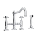 Polished Chrome Three Leg Bridge Kitchen Faucet with Sidespray S7158