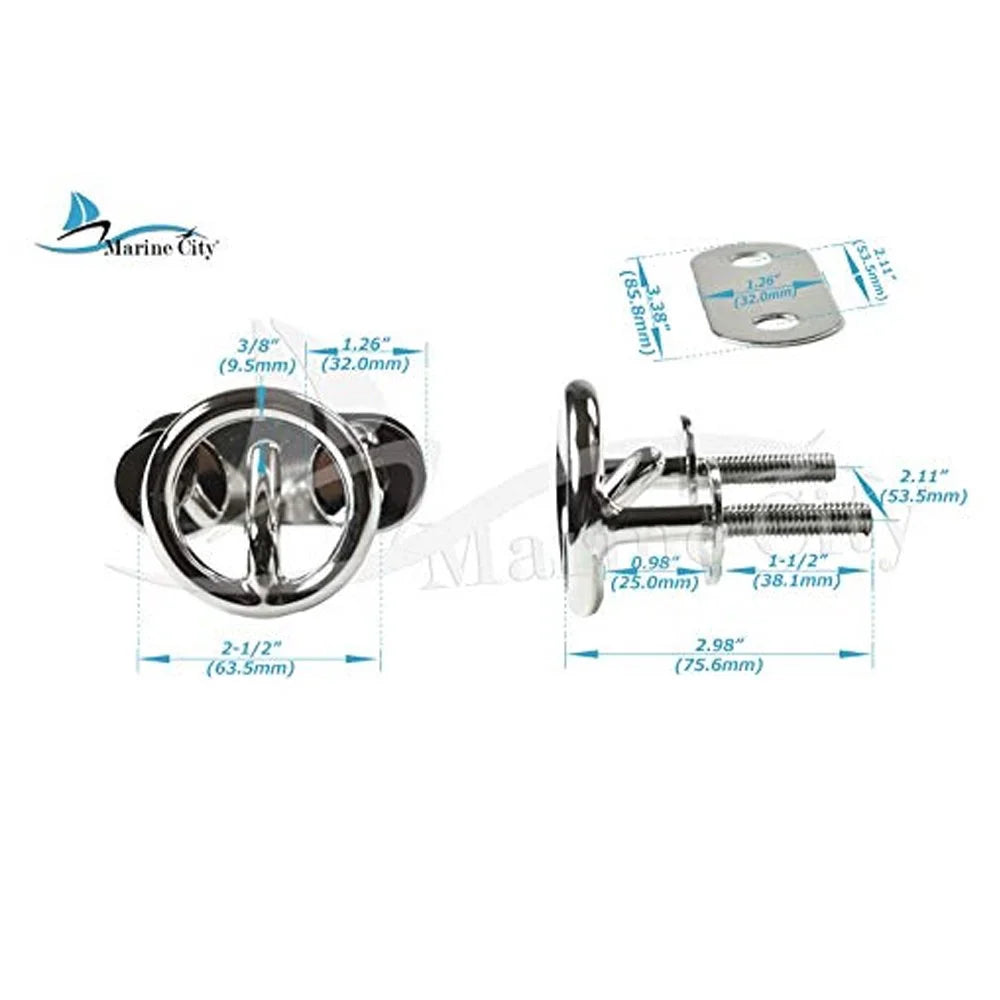 316 Stainless-Steel Marine Transom Mount Ski Tow Hook 4 Pcs R8578