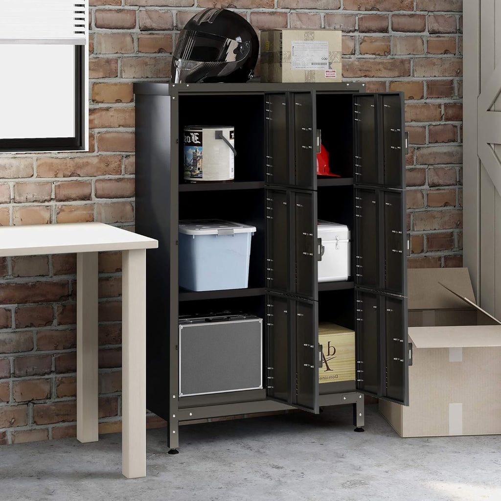 Metal Locker Storage Cabinet, 47.3” Steel Storage Cabinet with Shelves and 6 Lockable Doors F582735