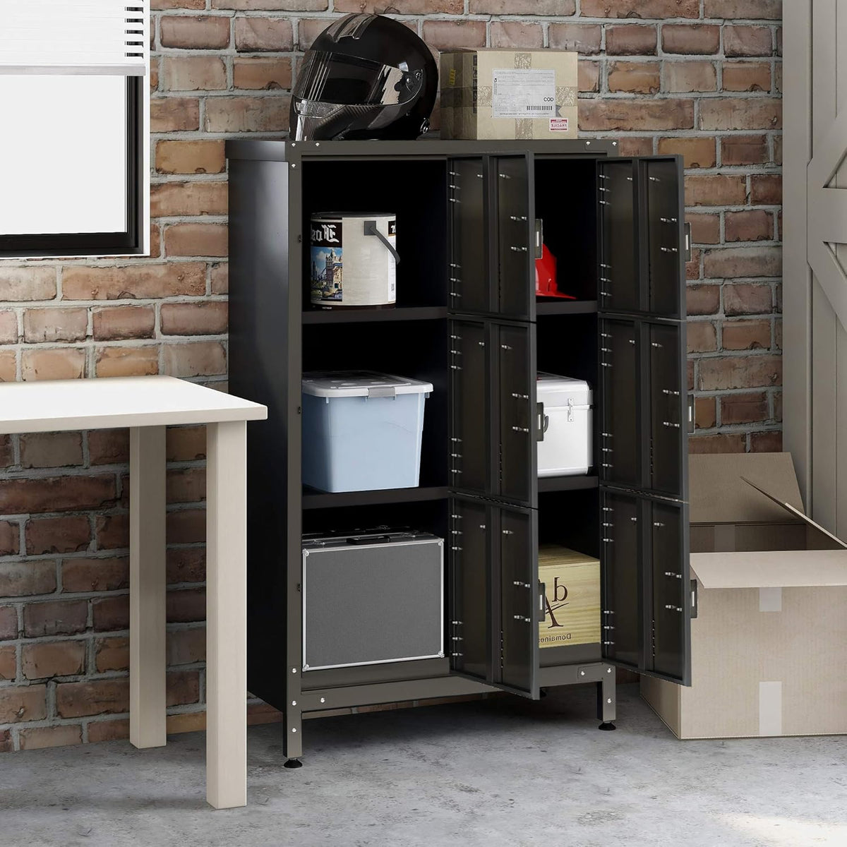 Metal Locker Storage Cabinet, 47.3” Steel Storage Cabinet with Shelves and 6 Lockable Doors F582735