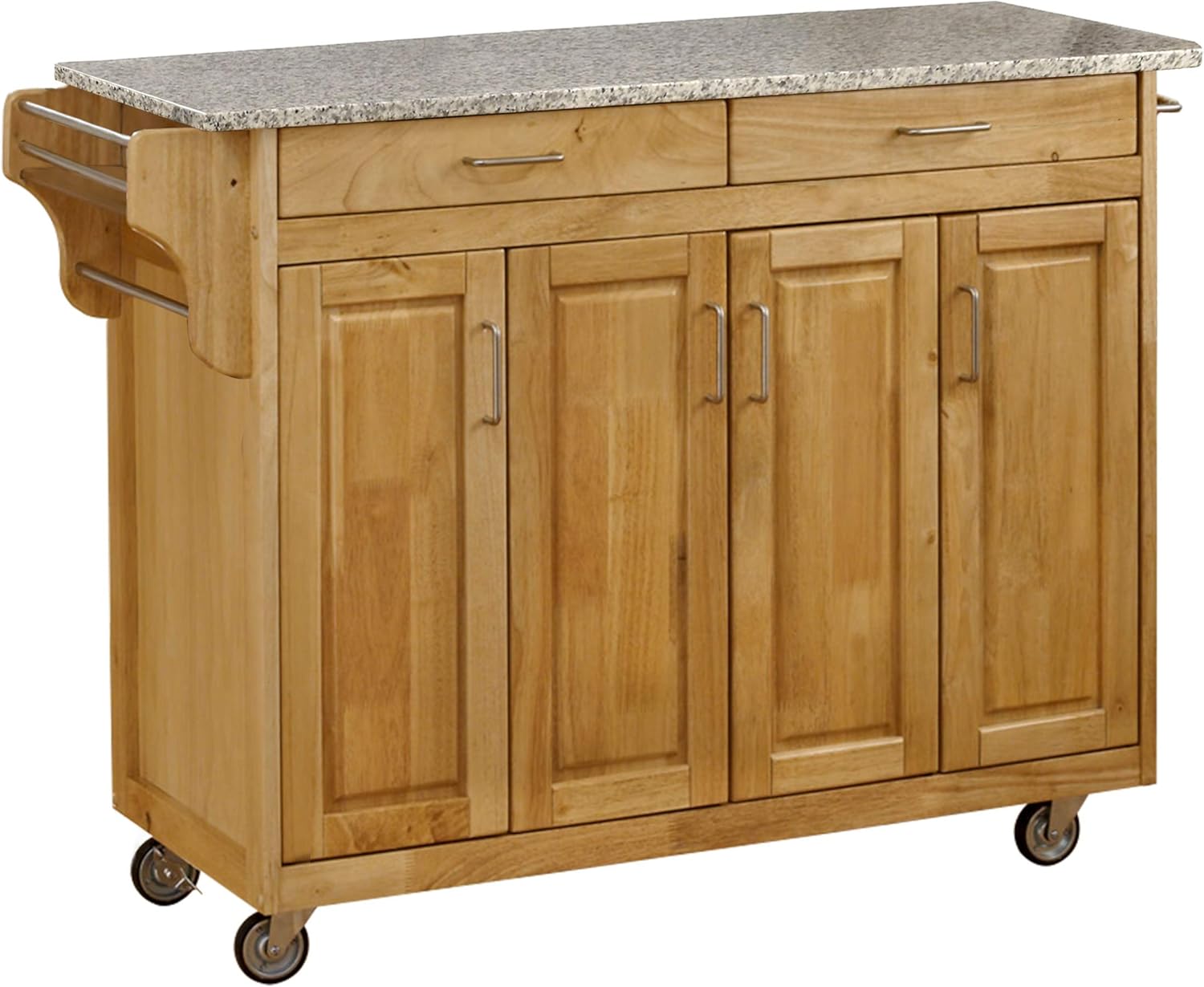 White Finish Four Door Kitchen Cart with Black Granite Top M8942