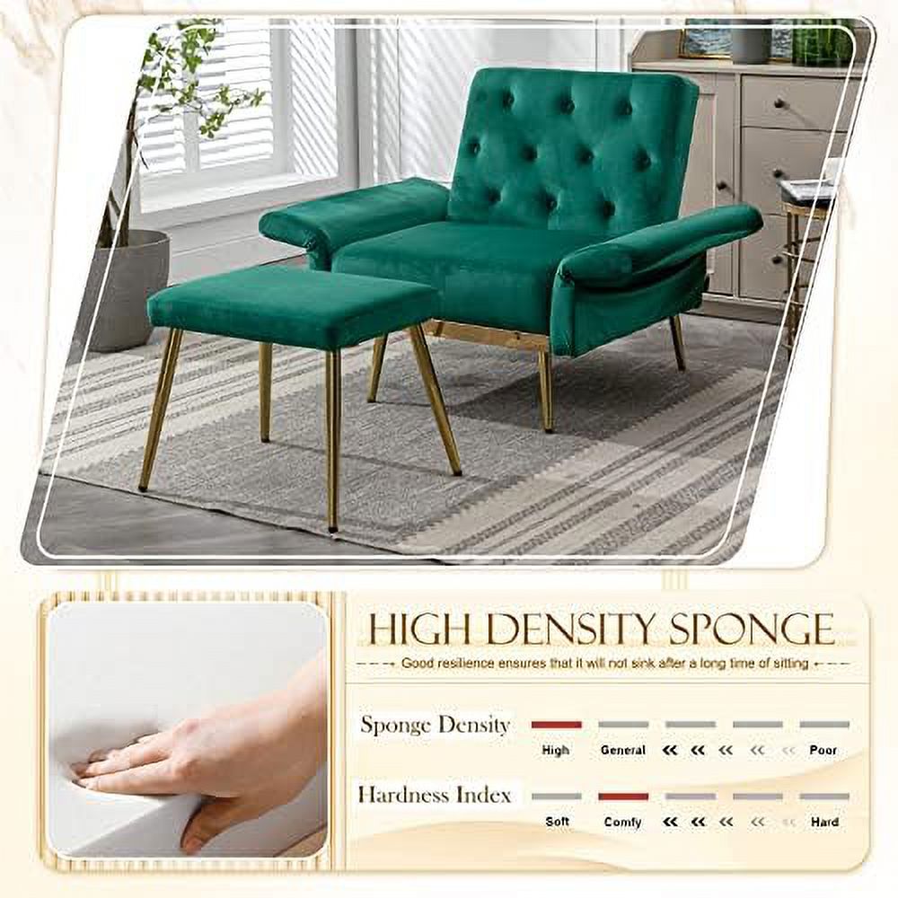Cream White Velvet Accent Sofa Chair with Ottoman D12051