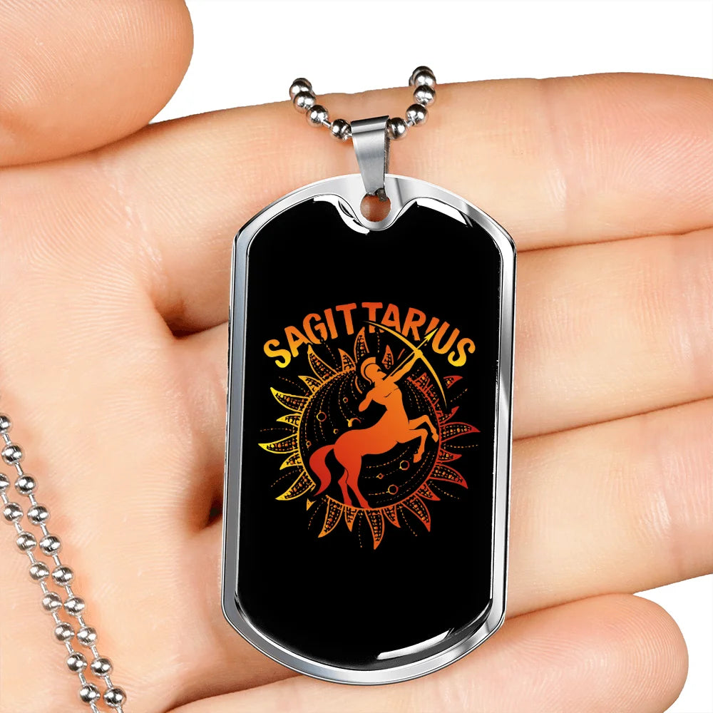 Zodiac Necklace Stainless Steel Dog Tag 24" Chain S22011
