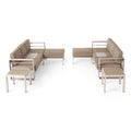 6 Seater Aluminum Sofa and Ottoman Set with Side Tables, Silver and Khaki K819306