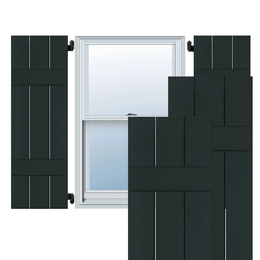 Dark Green Real Wood Pine Board and Batten Shutters Pair C2717