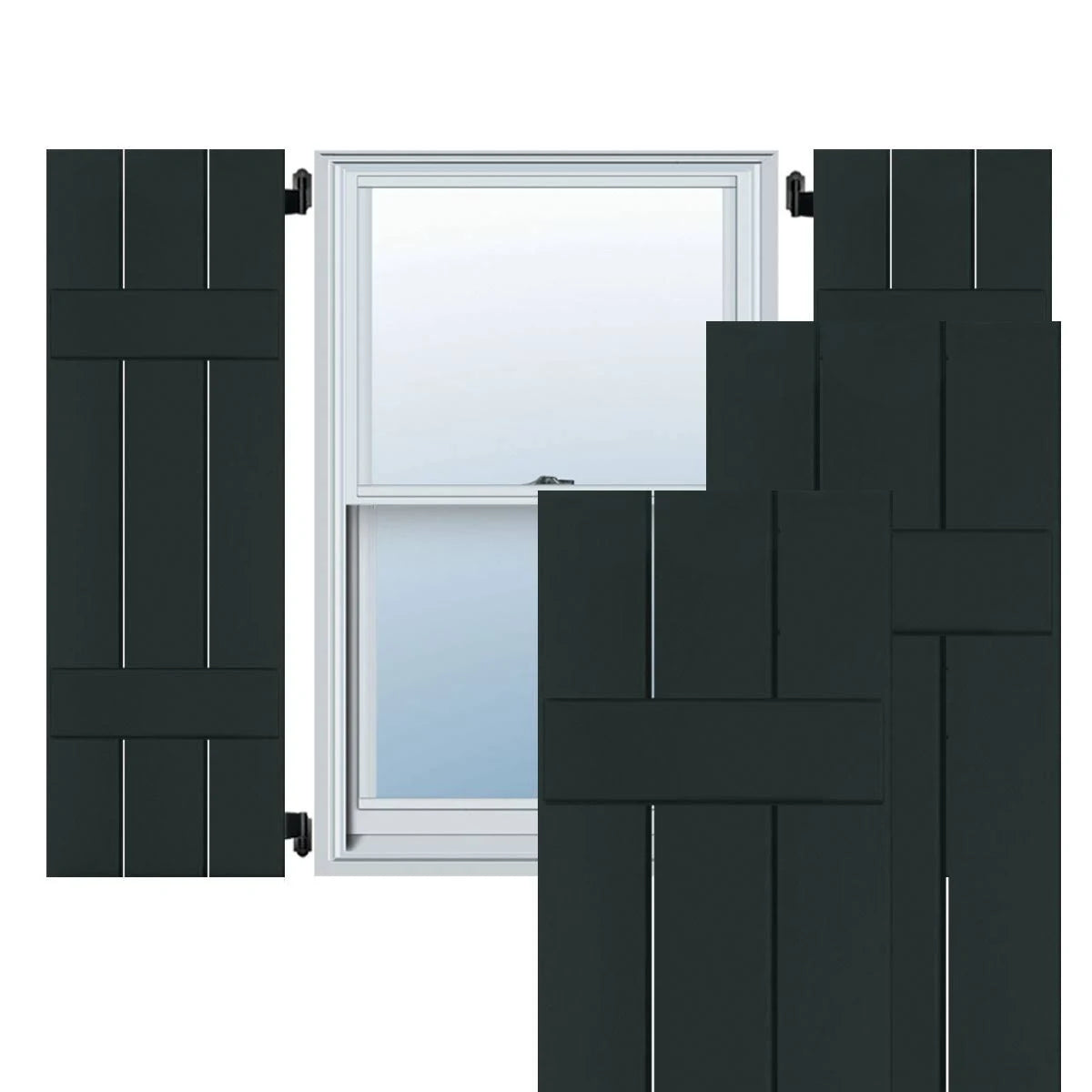 Dark Green Real Wood Pine Board and Batten Shutters Pair C2717