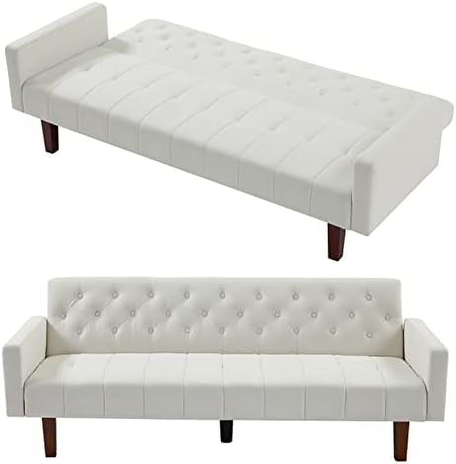 Grey Linen Upholstered Futon Sofa Bed 74" Tufted 3 Seater Z833592