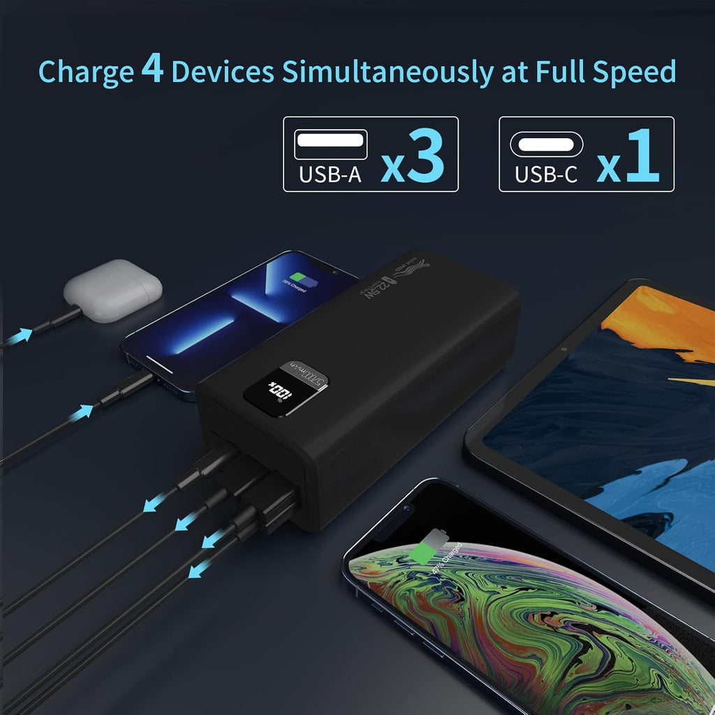 57000mAh Power Bank, 20W PD USB C & 22.5W QC Fast Charging, 4 Outputs & 2 Inputs, LED Display, Pack of 2 J292