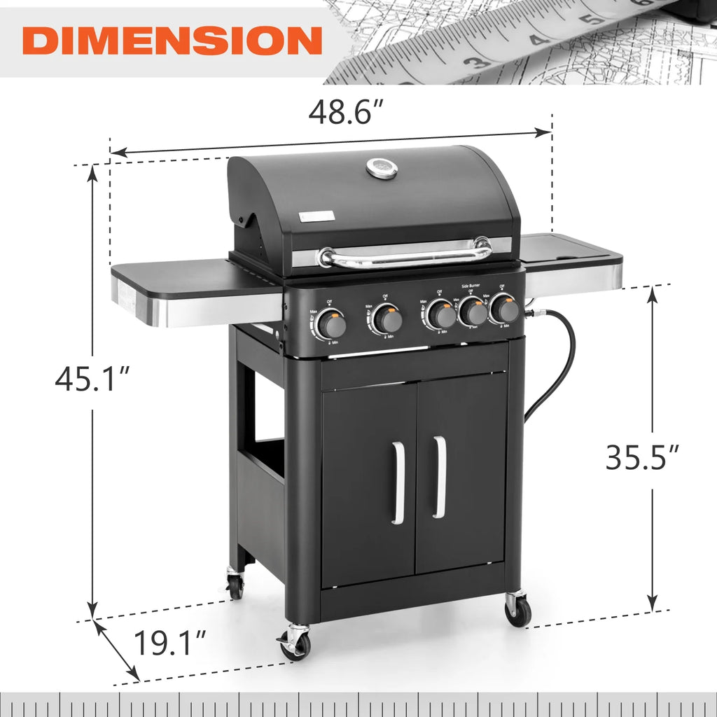 4 Burner Propane Gas Grill with Side Burner Stainless Steel BBQ Grill I583