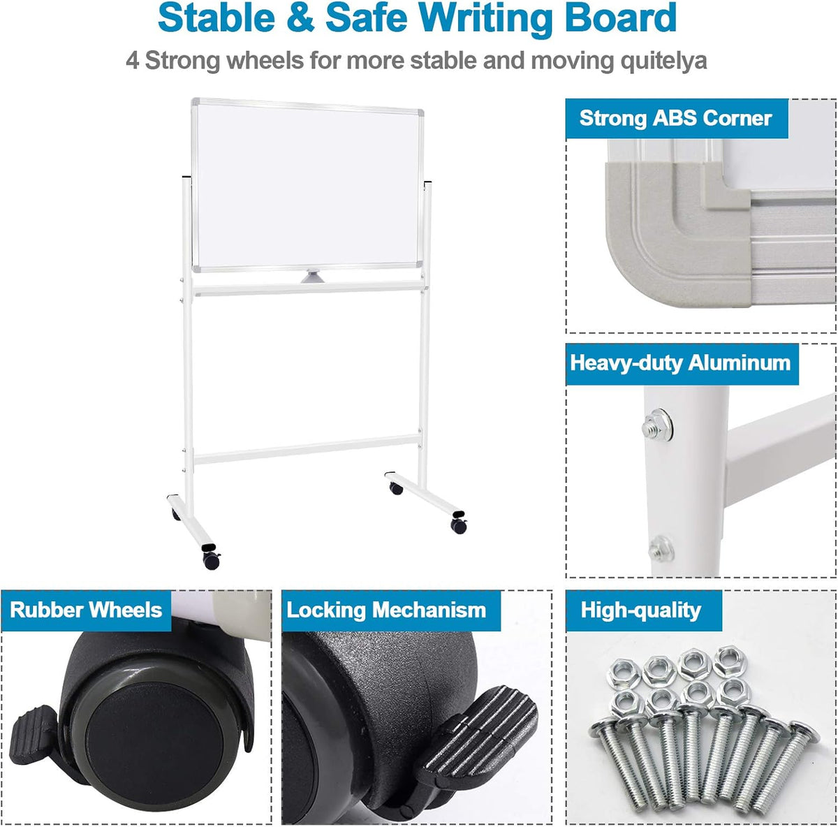 36x48 Double Sided Magnetic Dry Erase Board on Wheels with Stand C9710