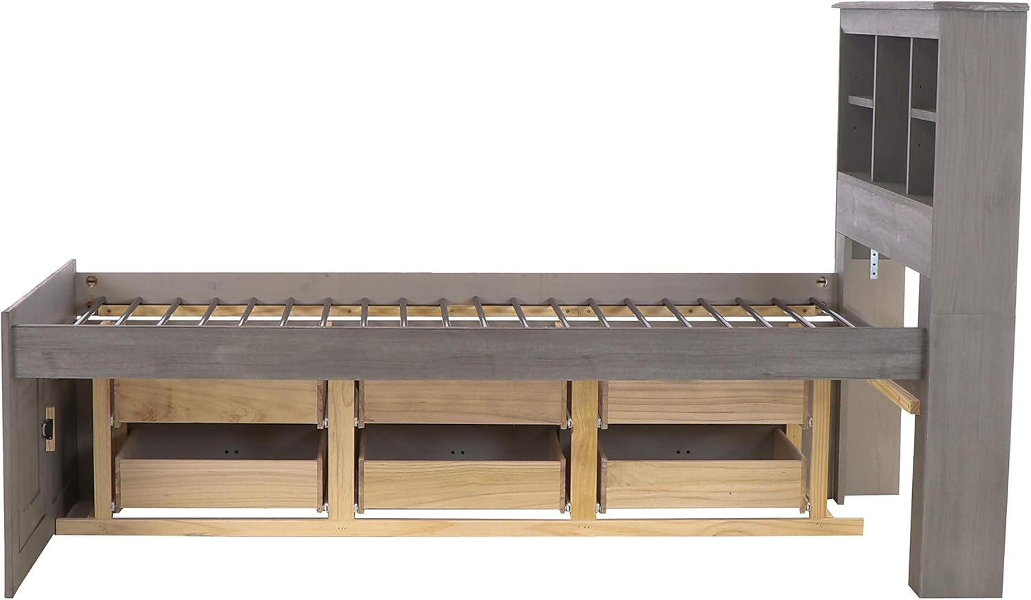 Charcoal Twin Bookcase Bed with 6 Drawers J70142