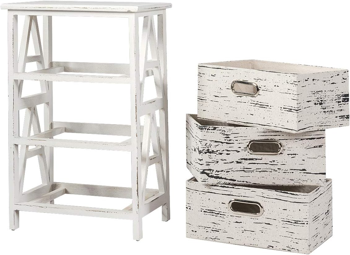 3 Fabrics Storage Drawer Units with Wood Frame Dresser Cabinet F247129