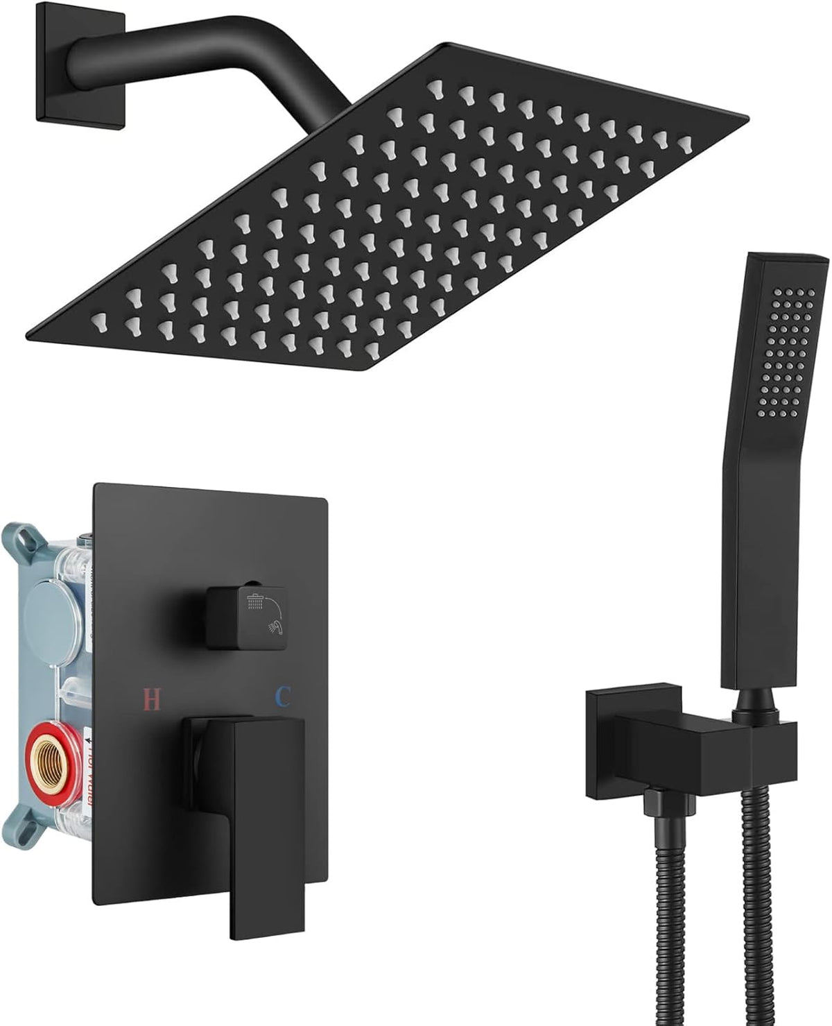 10 inch Wall Mounted Shower System with Hand Held Square Shower Head Polished Chrome J4146