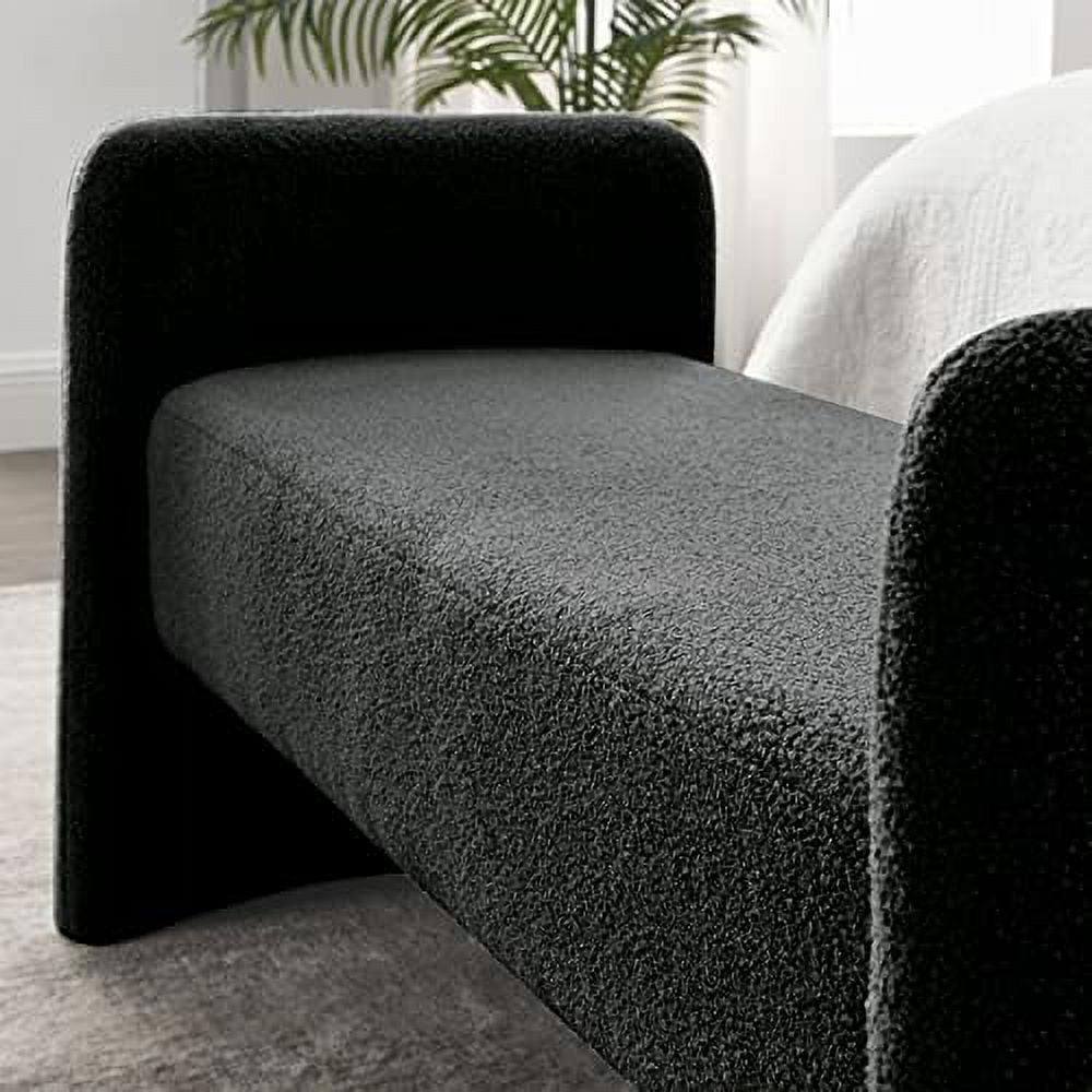 White Teddy Velvet Upholstered Ottoman Bench A8154