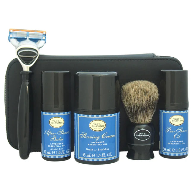 Lavender 7 Pc Shaving Travel Kit with Leather Case L37312