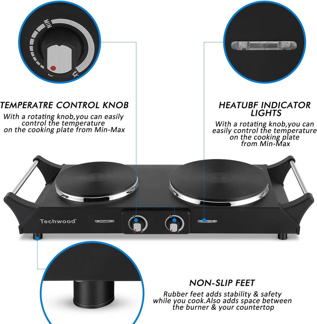 1800W Double Burner Hot Plate with Adjustable Temperature J3599