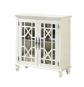 White 2 Door Accent Chest with Glass Inlay and Turned Feet H8089