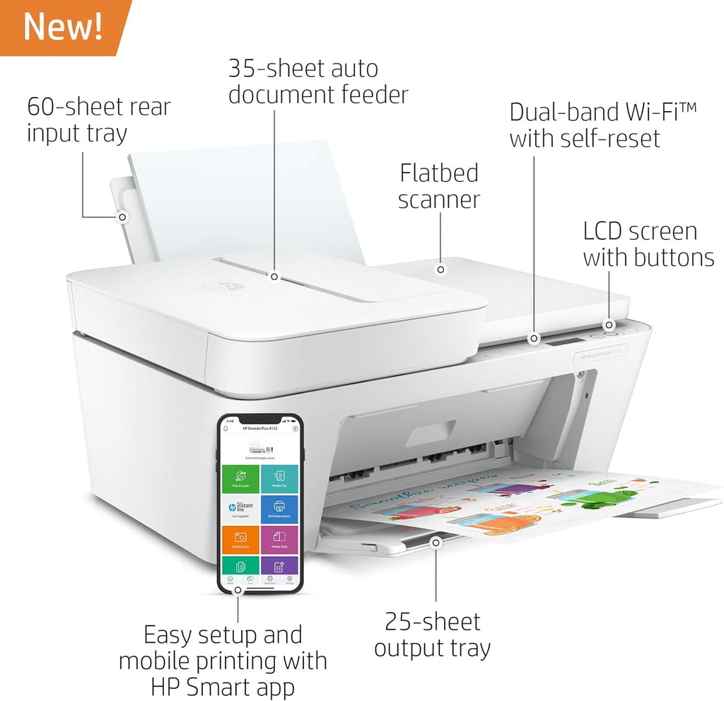 HP DeskJet Plus 4122 All-in-One Printer, Wireless Printing, Instant Ink Ready, Renewed V1003