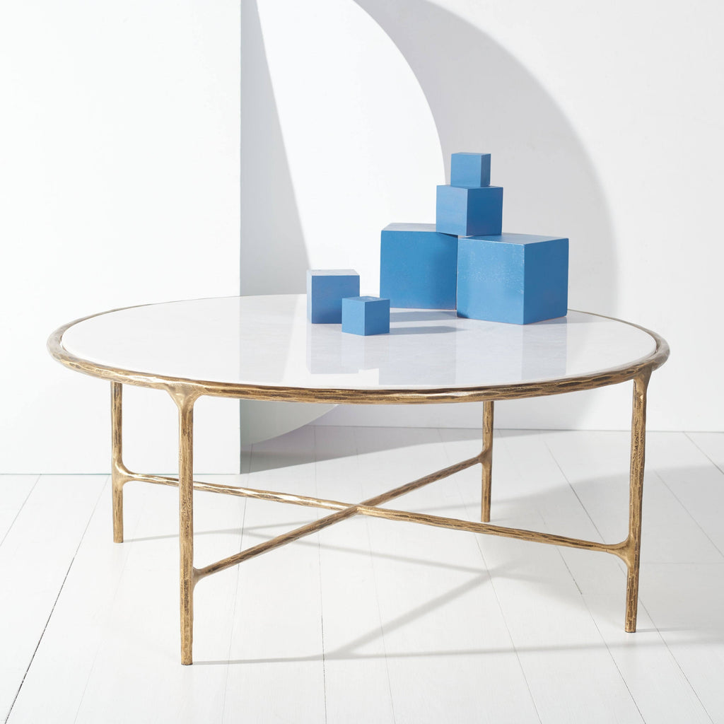 Brass and White Round Metal Coffee Table C3649