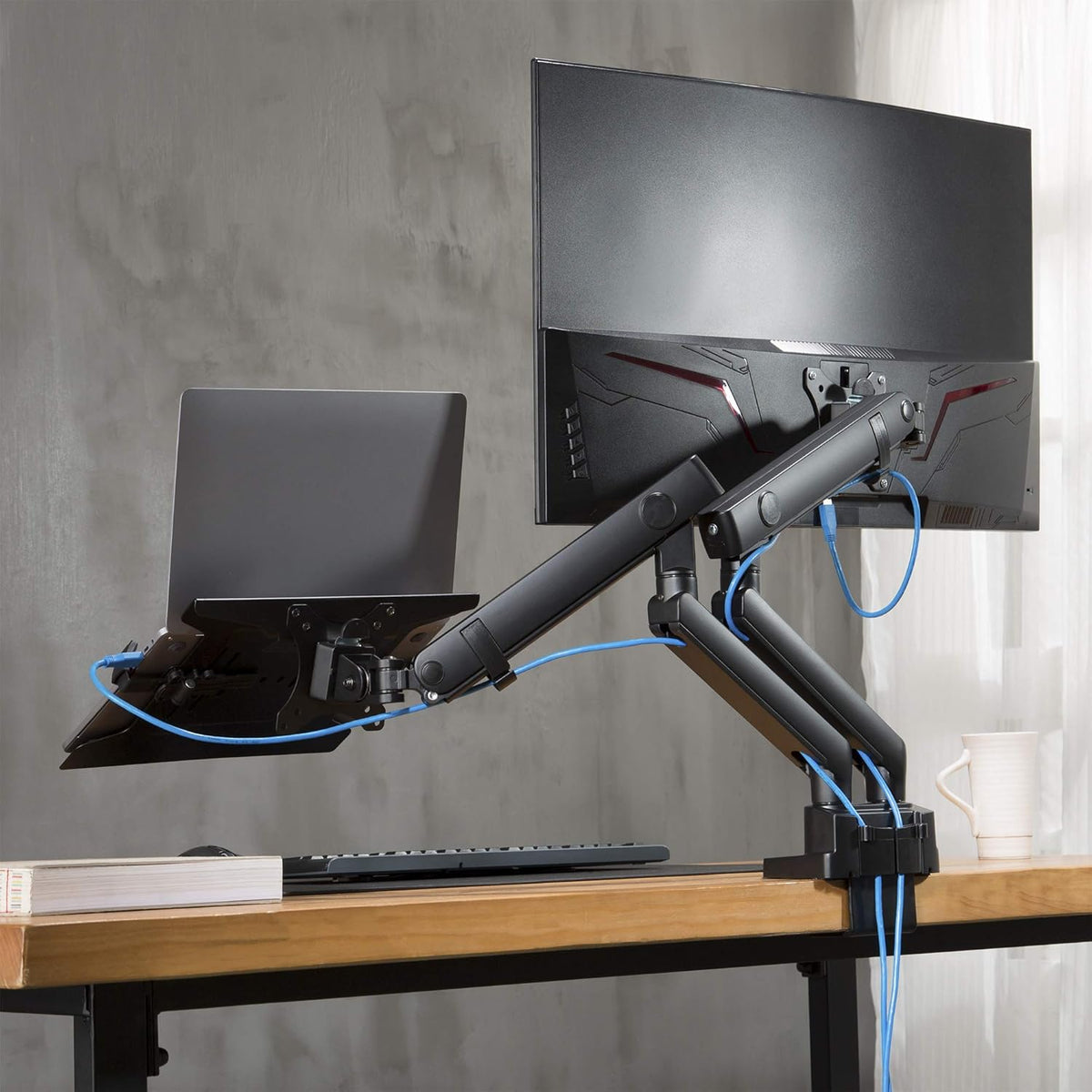 Laptop and Monitor Stand with 2 Full Motion Adjustable Arms A127