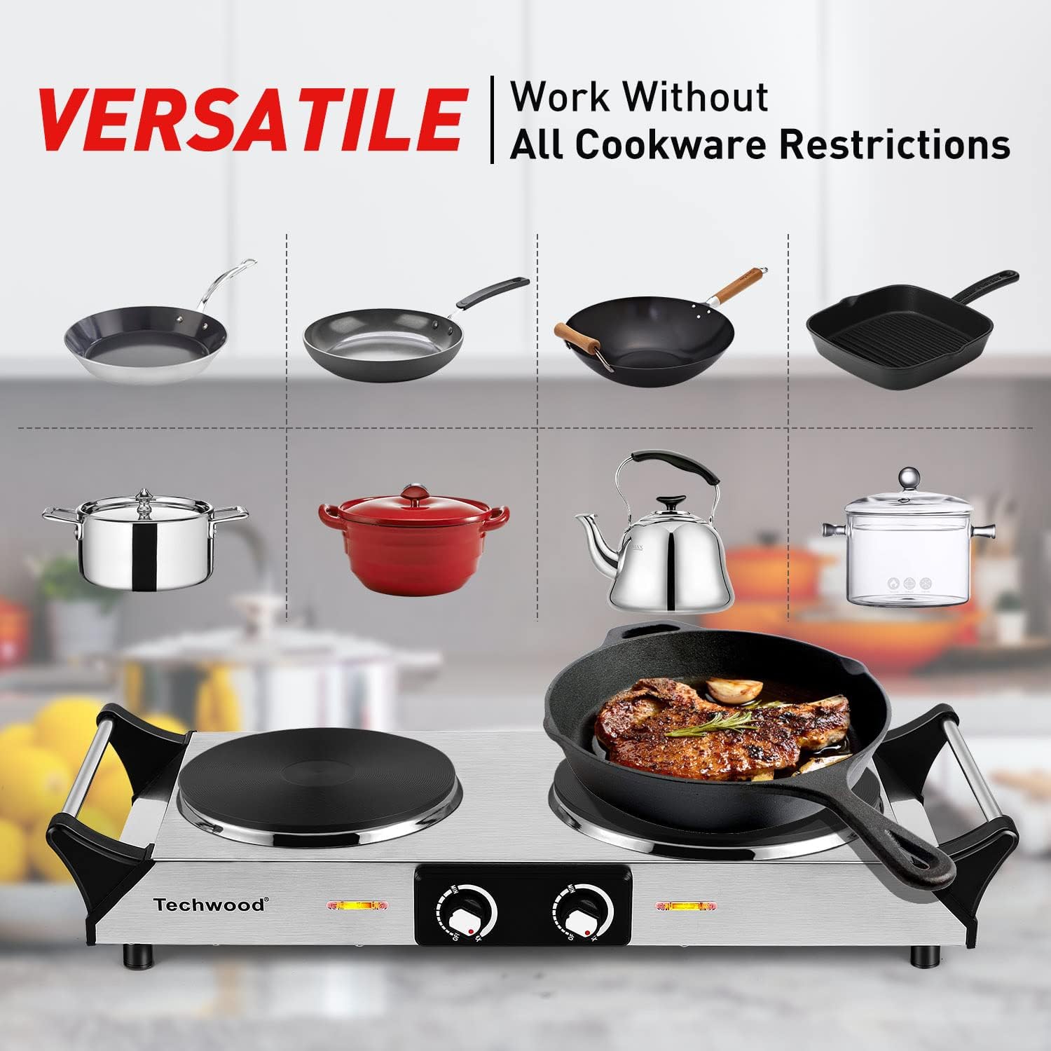 1800W Double Burner Hot Plate with Adjustable Temperature J3599