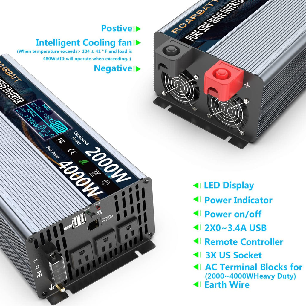 1000 Watt 12V DC to 110V AC Power Inverter with 2 AC Outlets and USB Port P63332