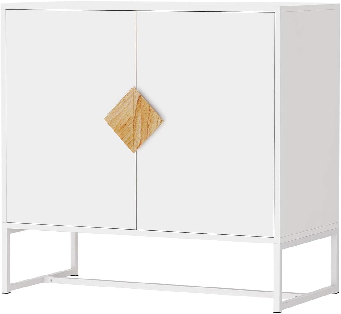 White 2 Door Sideboard with Solid Wood Handles and Metal Legs R4068