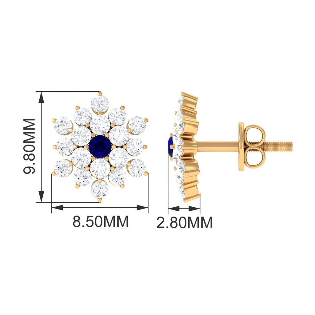 Blue Sapphire Floral Earrings with Diamond, 10K Yellow Gold P6564