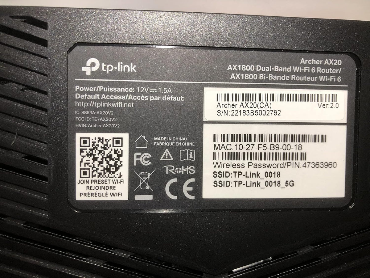 Certified Refurbished TP-Link Archer AX20 AX1800 Smart Dual-Band Wi-Fi 6 Router Pack of 2 Y9039
