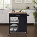 Black Kitchen Cart with Solid Wood Top C4412