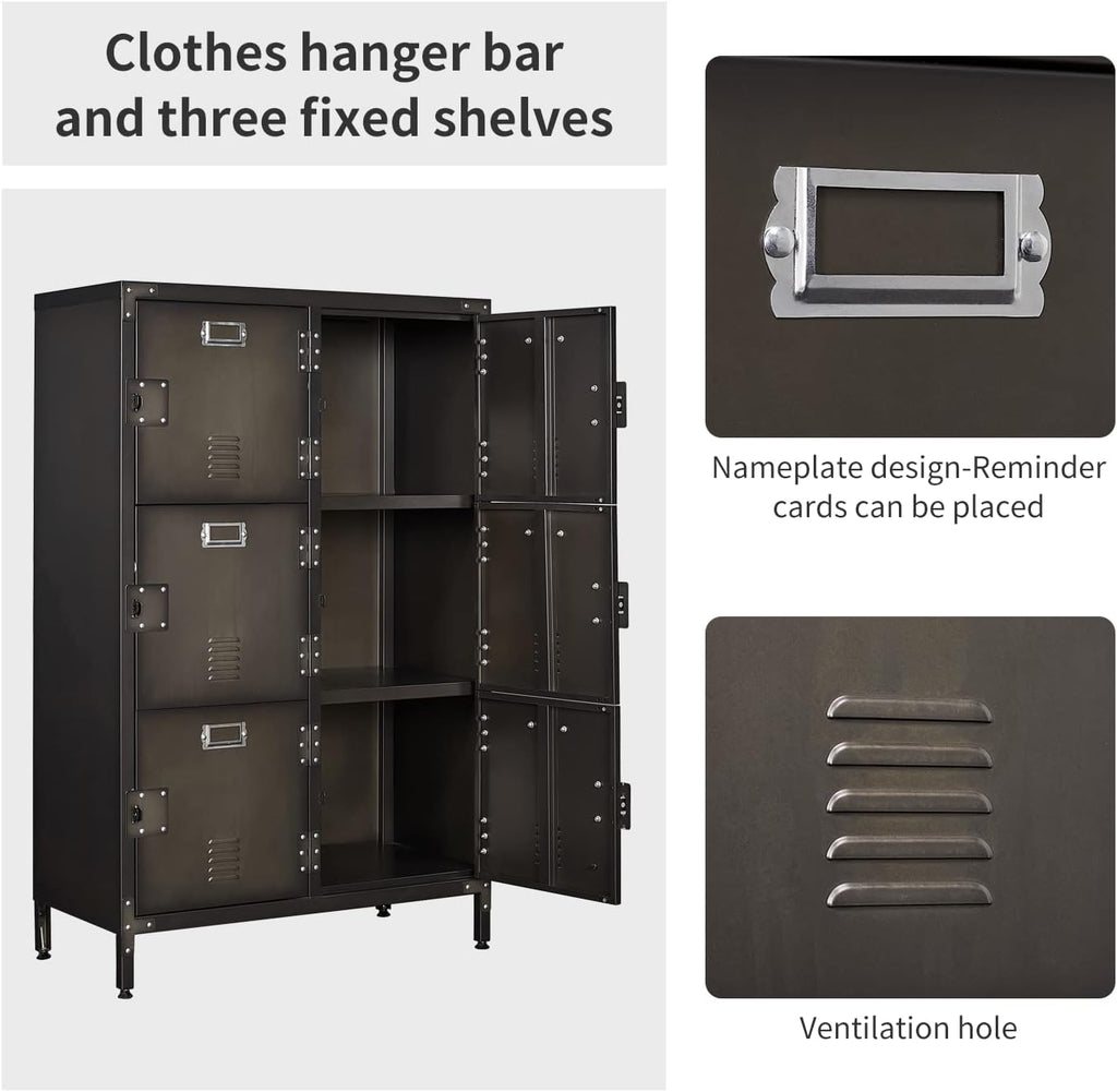 Metal Locker Storage Cabinet, 47.3” Steel Storage Cabinet with Shelves and 6 Lockable Doors F582735