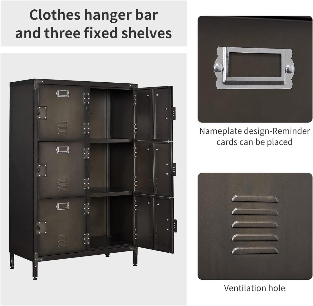 Metal Locker Storage Cabinet, 47.3” Steel Storage Cabinet with Shelves and 6 Lockable Doors F582735