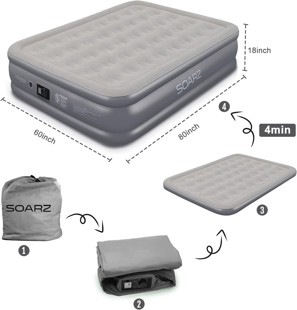 Queen Air Mattress with Built-in Pump, Flocked Top Airbed X4325