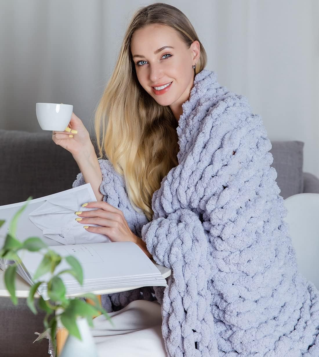 Chunky Knit Chenille Throw Blanket Navy 40×59 Q43012