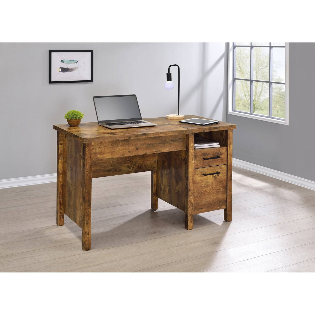 Antique Nutmeg Lift Top Office Desk E46490