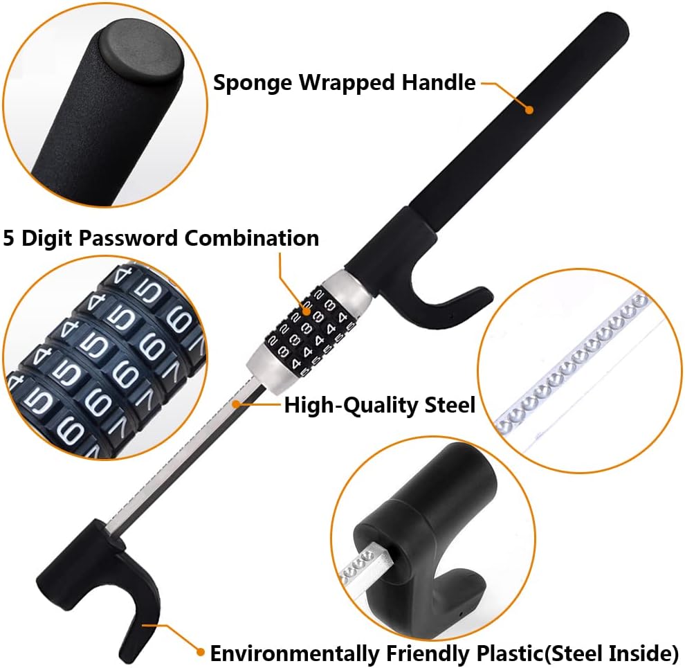 Steering Wheel Lock, 5 Digit Coded Combination Anti Theft Device, Heavy Duty Universal Extendable Retractable Keyless Password Twin Hooks Car Security Lock W422