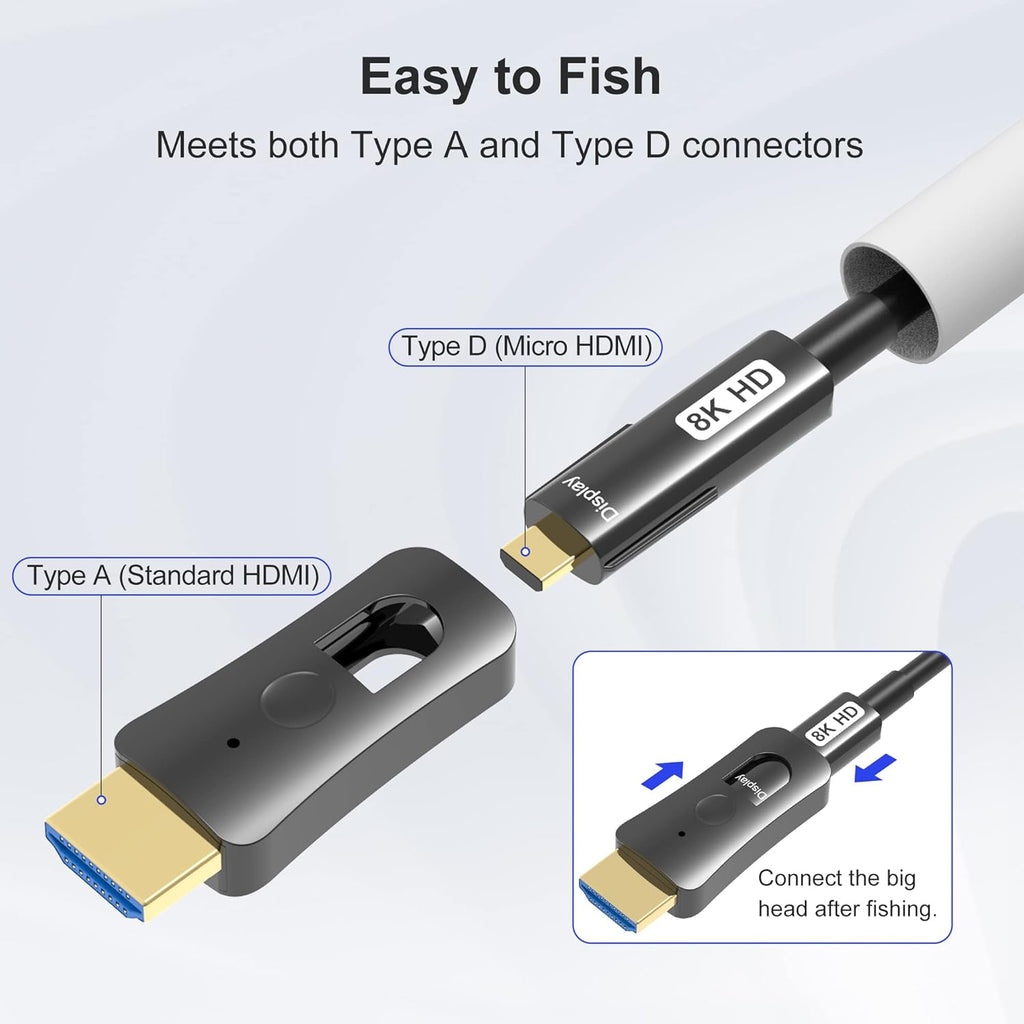 8K Fiber Optic HDMI Cable 100ft with Dual Micro HDMI and Standard HDMI Connectors N2371