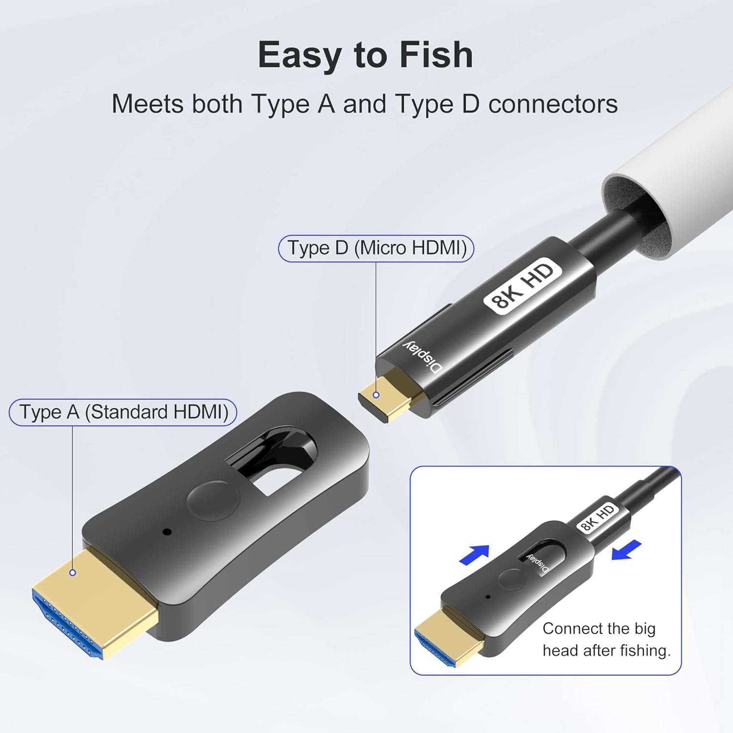 8K Fiber Optic HDMI Cable 100ft with Dual Micro HDMI and Standard HDMI Connectors N2371