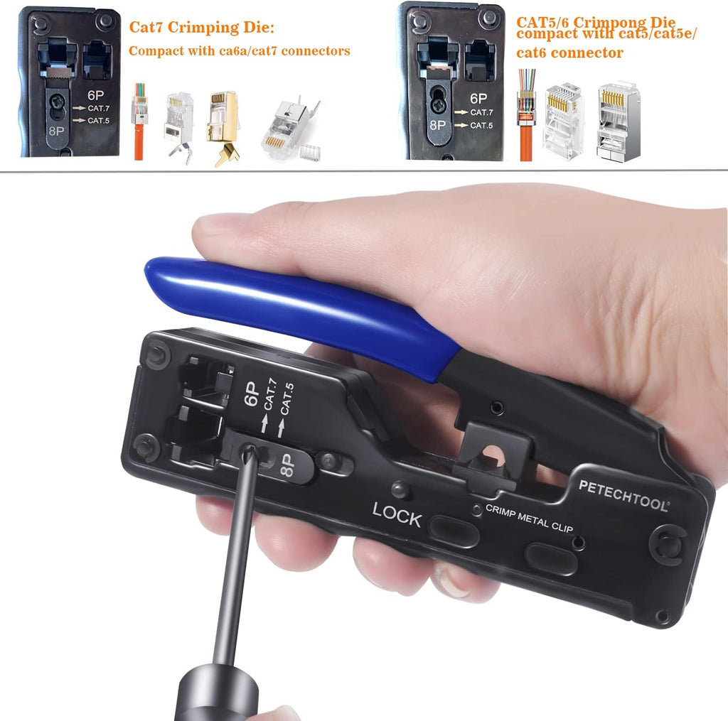 RJ45 Crimp Tool Ethernet Crimping Tool Wire Cutter Crimper For Cat7 Cat6a Cat6 Cat5e Pass Through Connectors W576